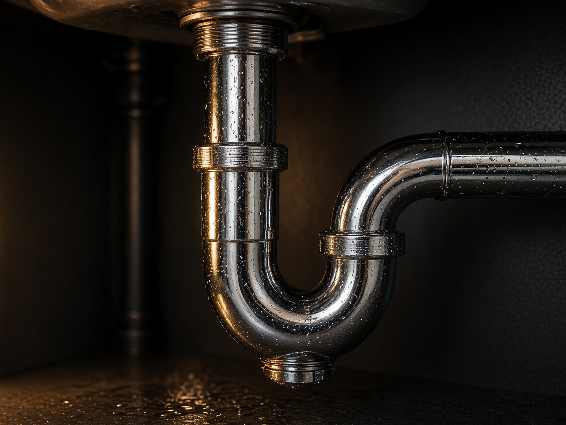 Chrome P-trap with condensation under a dark cabinet